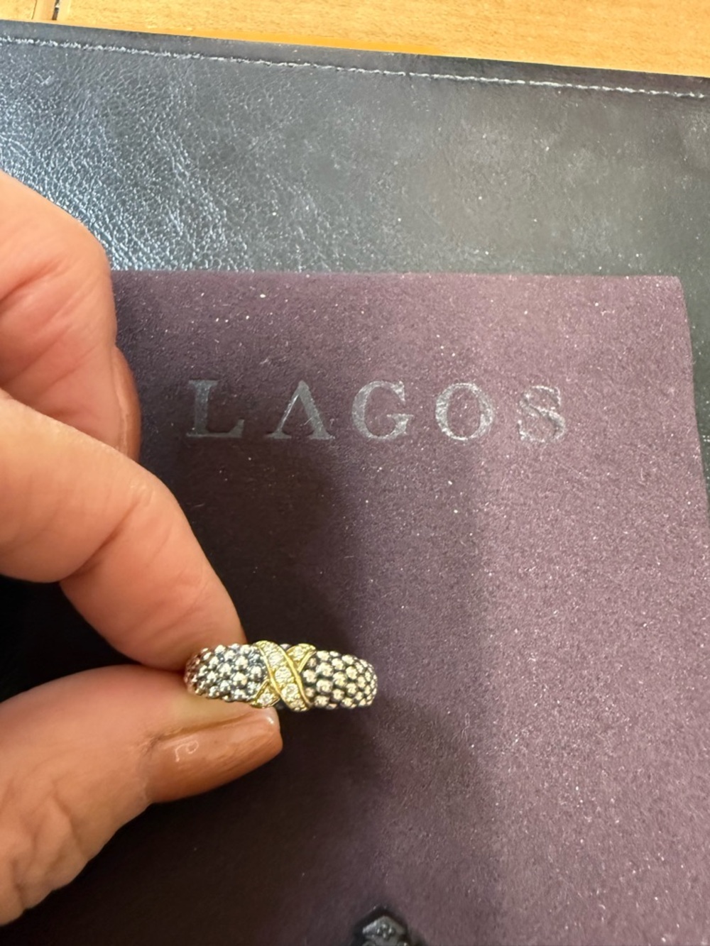 LAGOS Two-Tone Pave Crossover Ring in Gold and Sterling Silver with diamonds